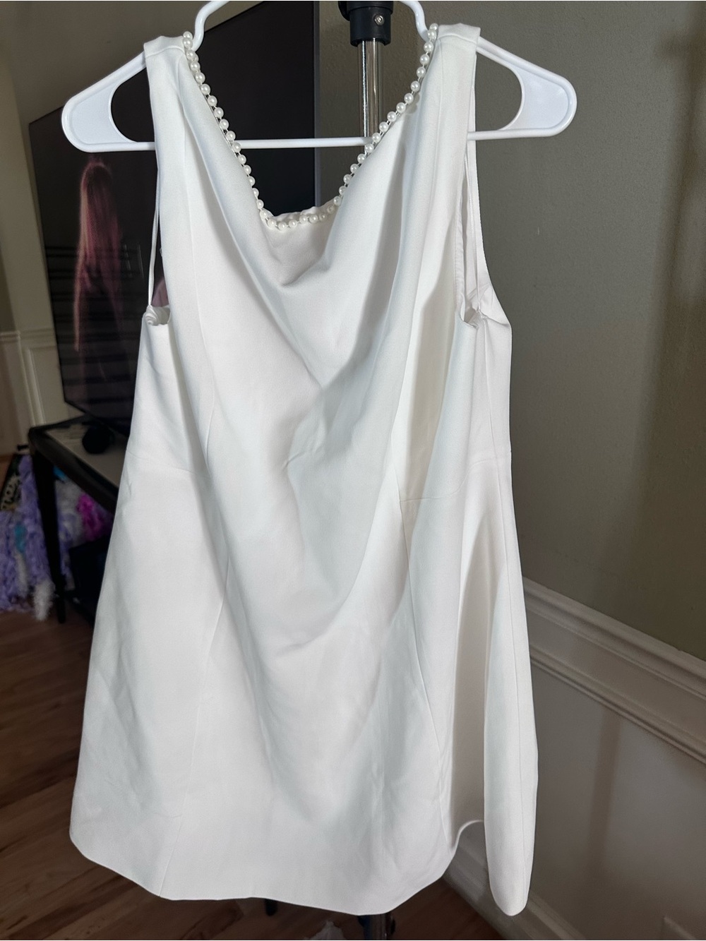 Altar'd State White Cowl Tank with Pearl Trim
